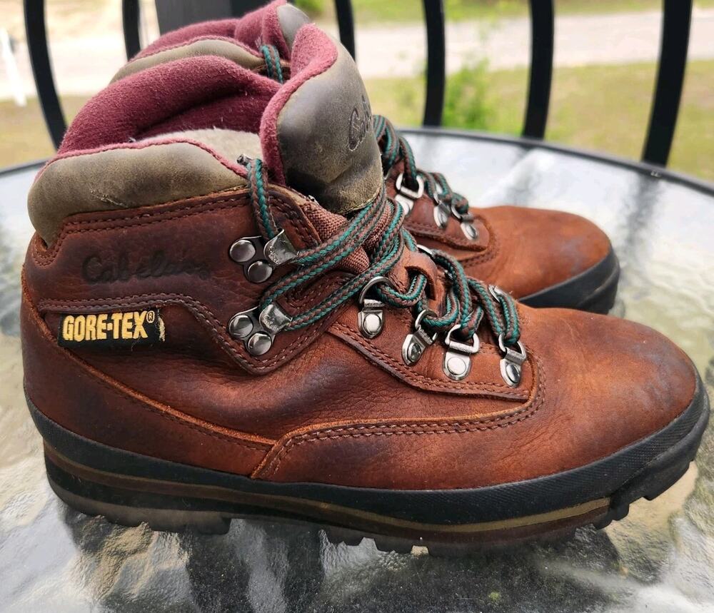 Vtg Cabelas Gore Tex Leather Hiking Boots Sz 7 Outdoor Gorpcore Granola Trails